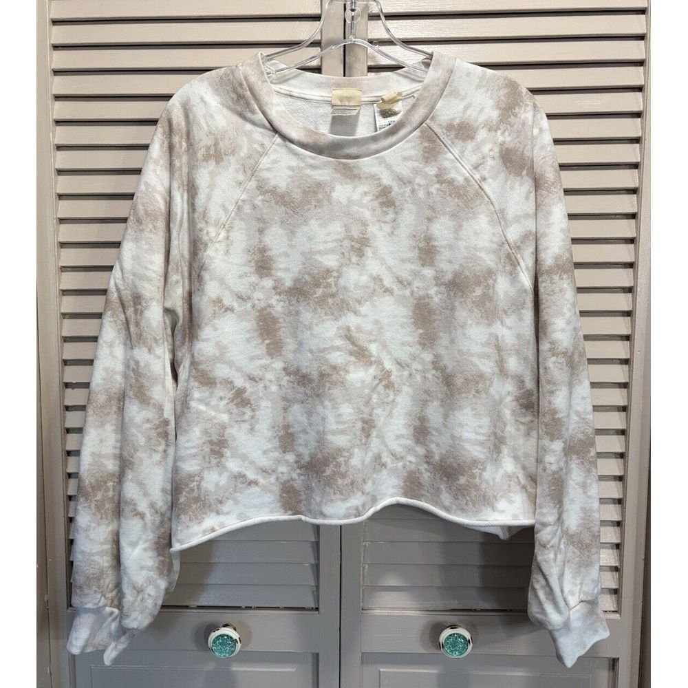 Levi's Tie Dye White/Brown Crew Neck Crop Sweatshirt Size XL Long Sleeve Raw Hem